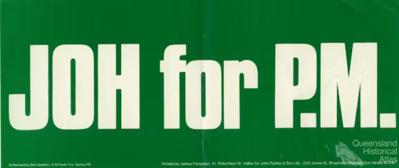 "Joh for PM" text on green background
