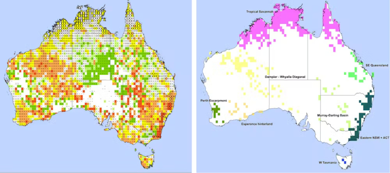 Regions were determined where the greatest change in bushfire hotspots had occurred.